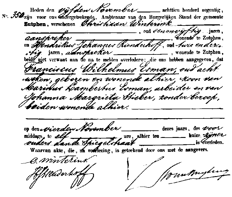 18901105 ovl akte 350 Franciscus W zv ML Esman - JM Stieber